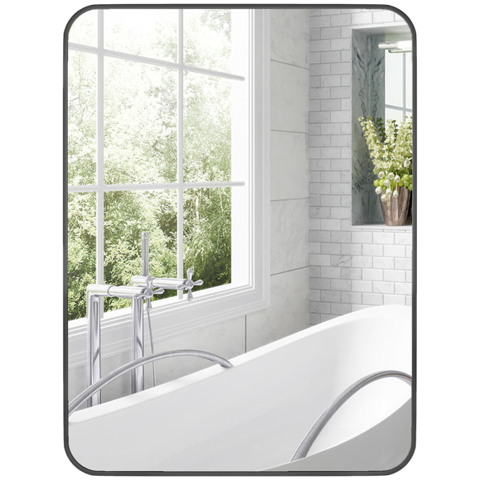 Espejo de Baño 60x80 cm Espejo Rectangular Espejo de Pared con Marco de Metal Vertical u Horizontal para Recibidor Sala de Estar Negro