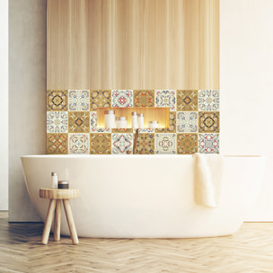 Stickers muraux - Sticker Mural Carrelage adhésif Cuisine Salle de Bain - 24 STICKERS CARREAUX DE CIMENT AZULEJOS BONIFACIO