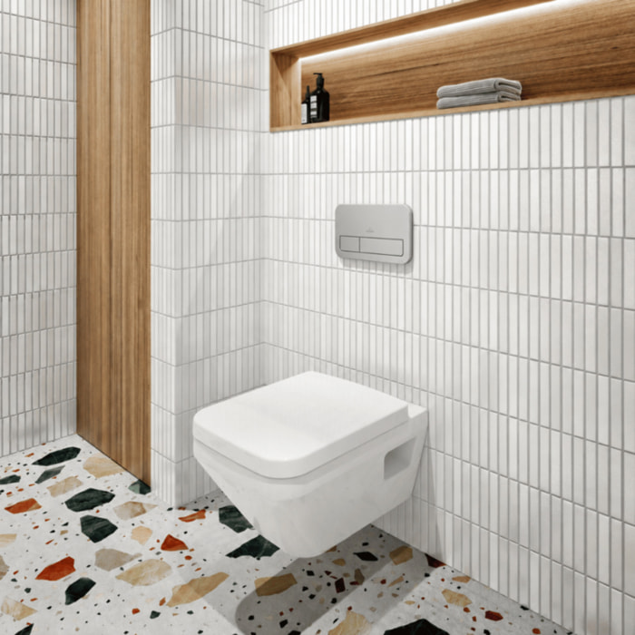 Pack WC suspendu sans bride Villeroy & Boch Architectura Twistflush [e³] rectangle + bâti-support ViConnect + plaque chrome mat