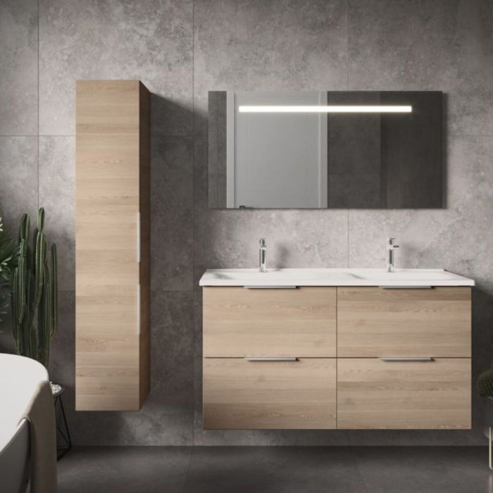 Meuble double vasque 120 cm BURGBAD Olena chêne clair + colonne