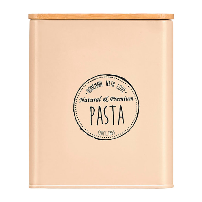 Tarro cuadrado beige con tapa de bambú. Diseño "Pasta".