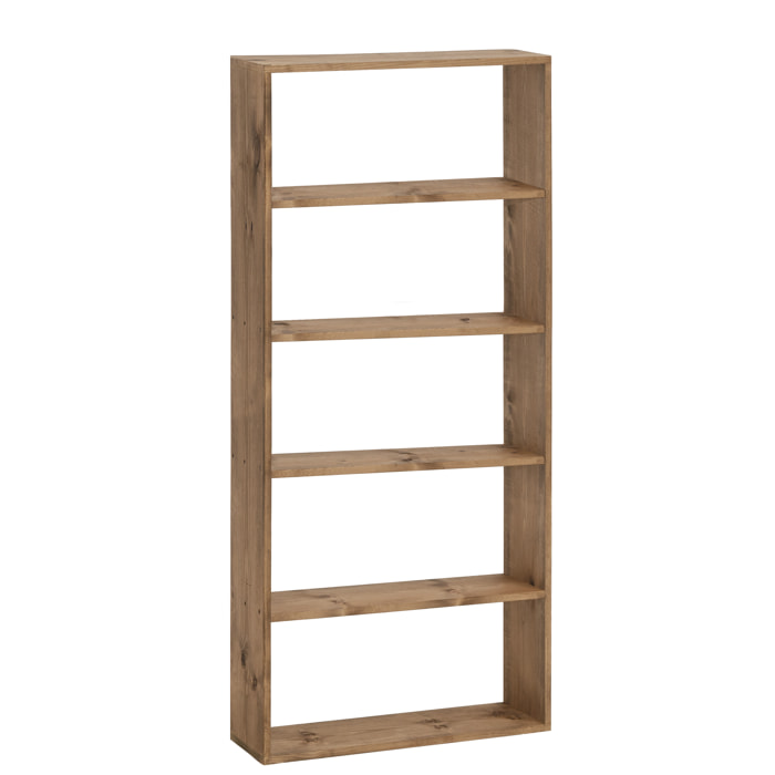 Estantería de madera maciza tono roble oscuro con 4 estantes Alto: 182 Largo: 80 Ancho: 20