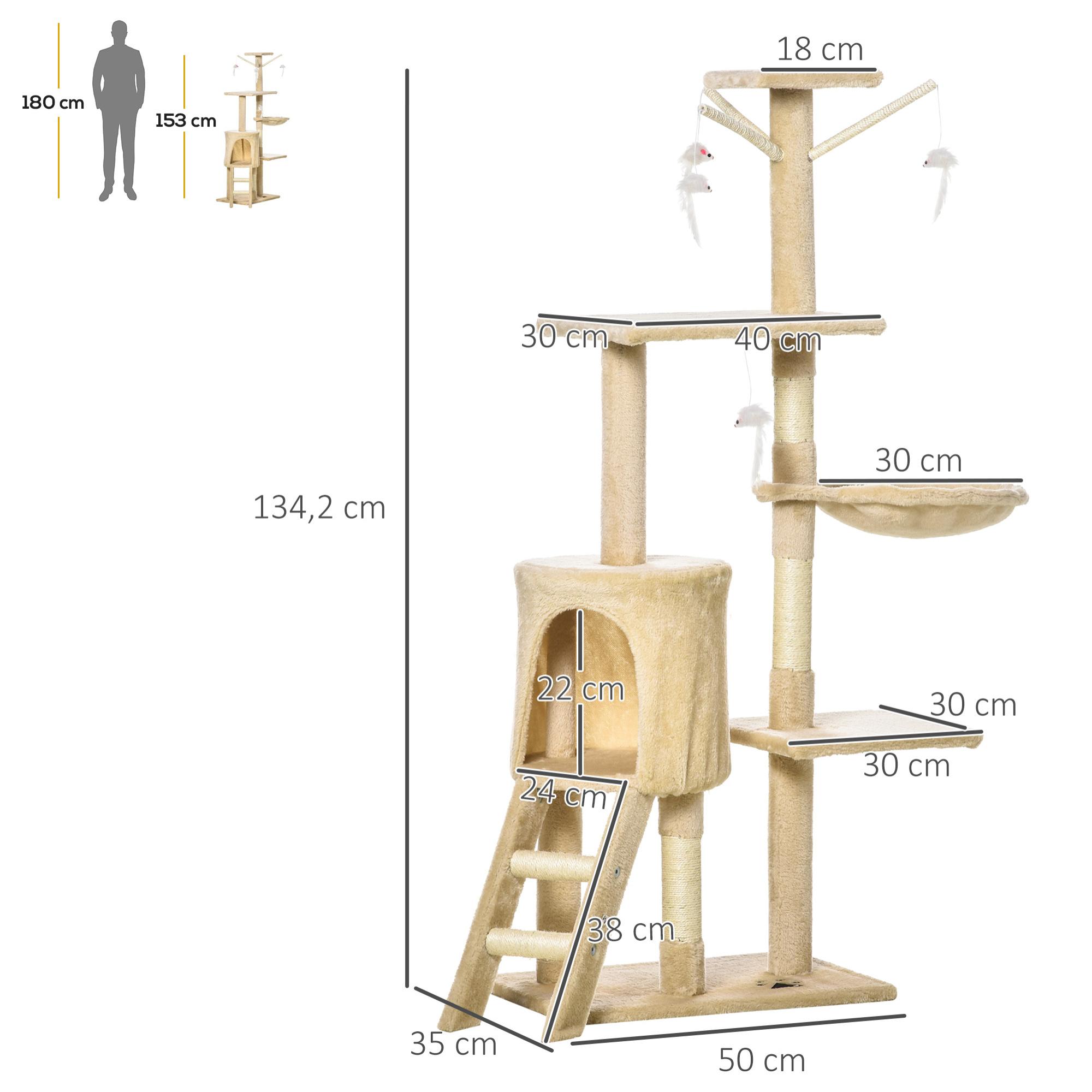 Árbol para Gatos de Terciopelo y Sisal 50x35x131cm Beige