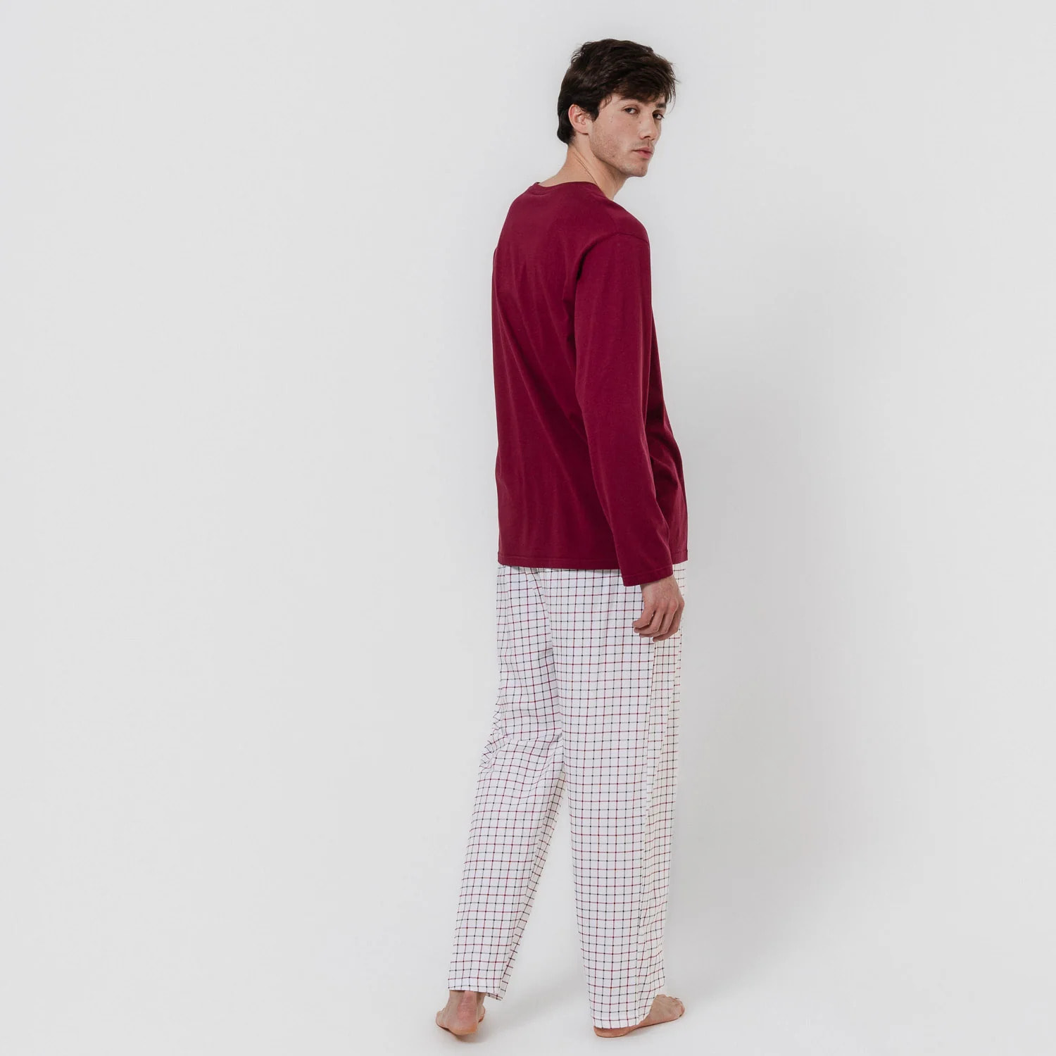 Pigiama lungo in cotone, hank bordeaux