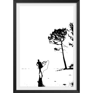 Poster landes lou surfou Affiche + cadre en bois - Noir