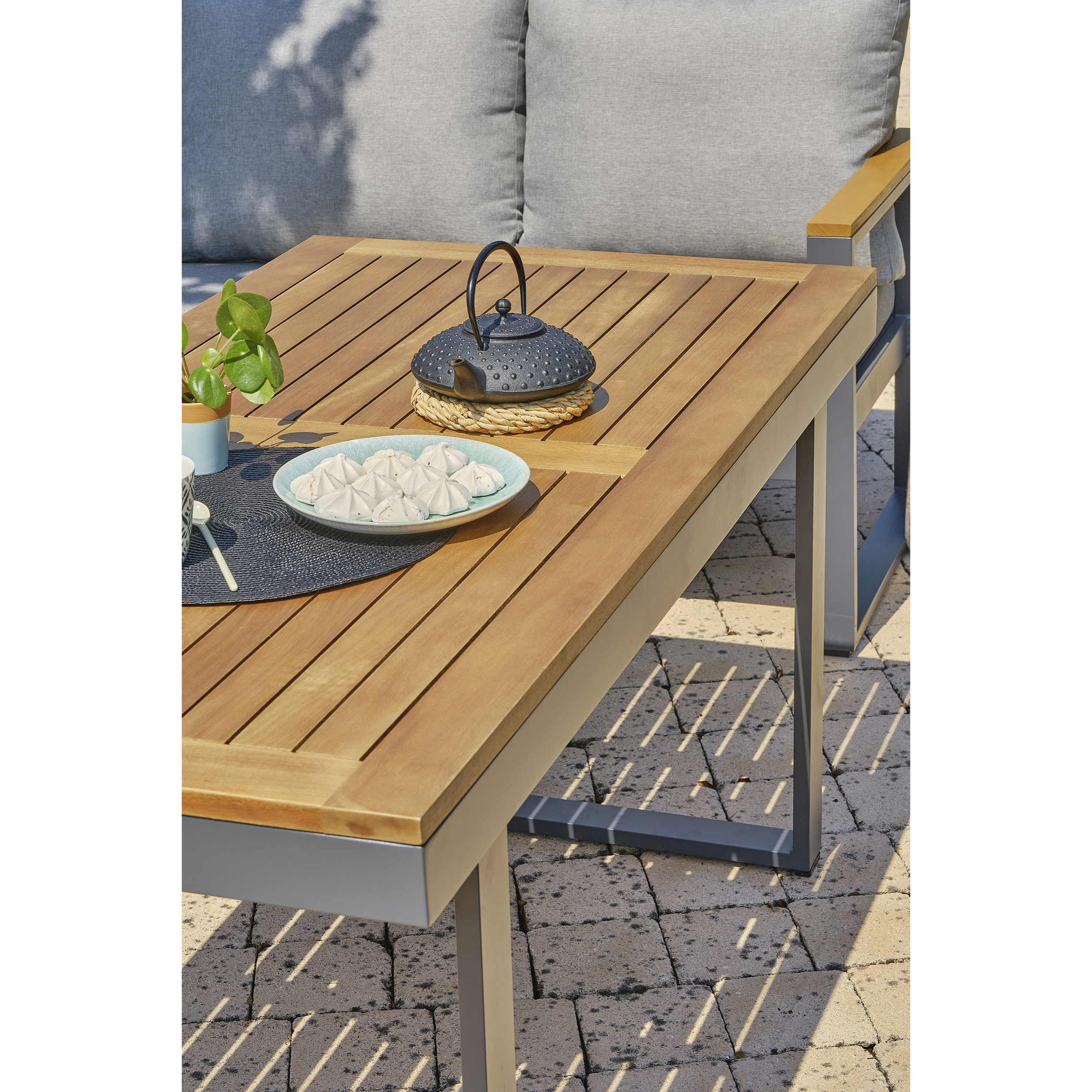 YONAHA - Ensemble repas de jardin 7 places en aluminium gris anthracite