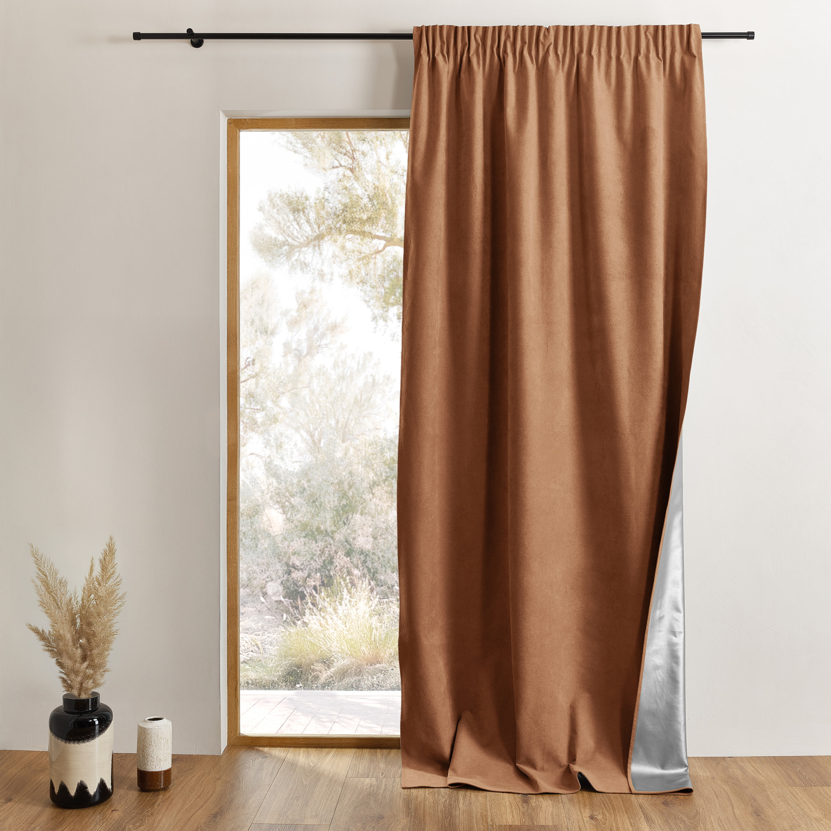Rideau thermique accroche 3 en 1 occultant et réflecteur de chaleur - Marron Clair