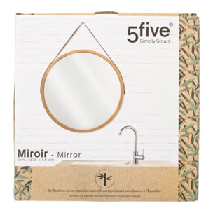 Miroir rond lanière cuir 38cm Sicela