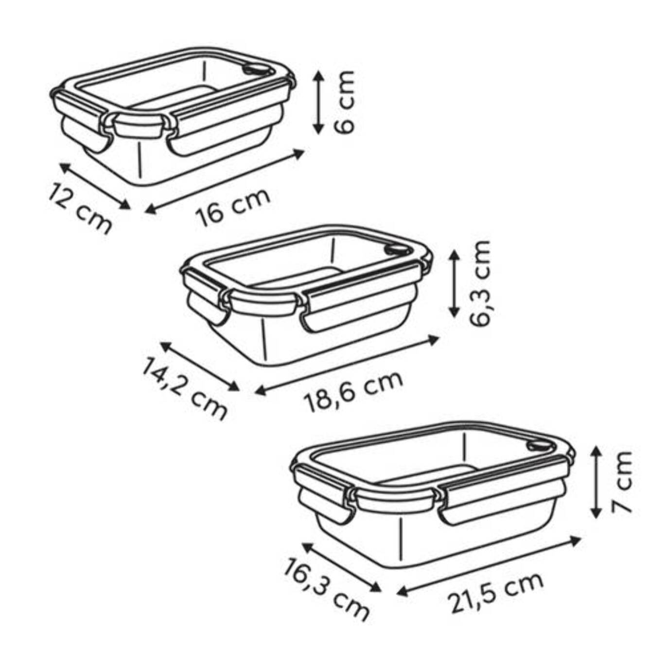 3 boîtes de conservation Clipeat+ rectangulaires 1/3,7/6,4L transparent