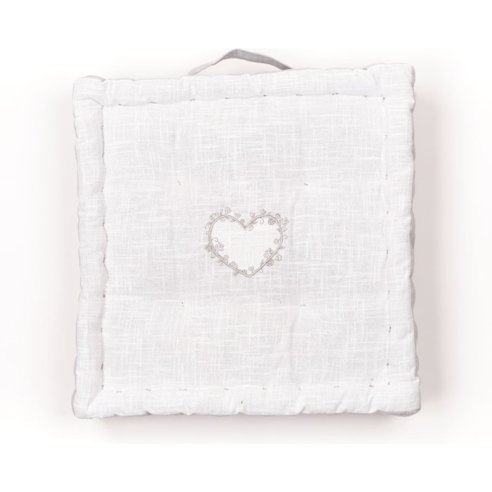 Coussin de sol avec broderies coton uni CHARME gris clair