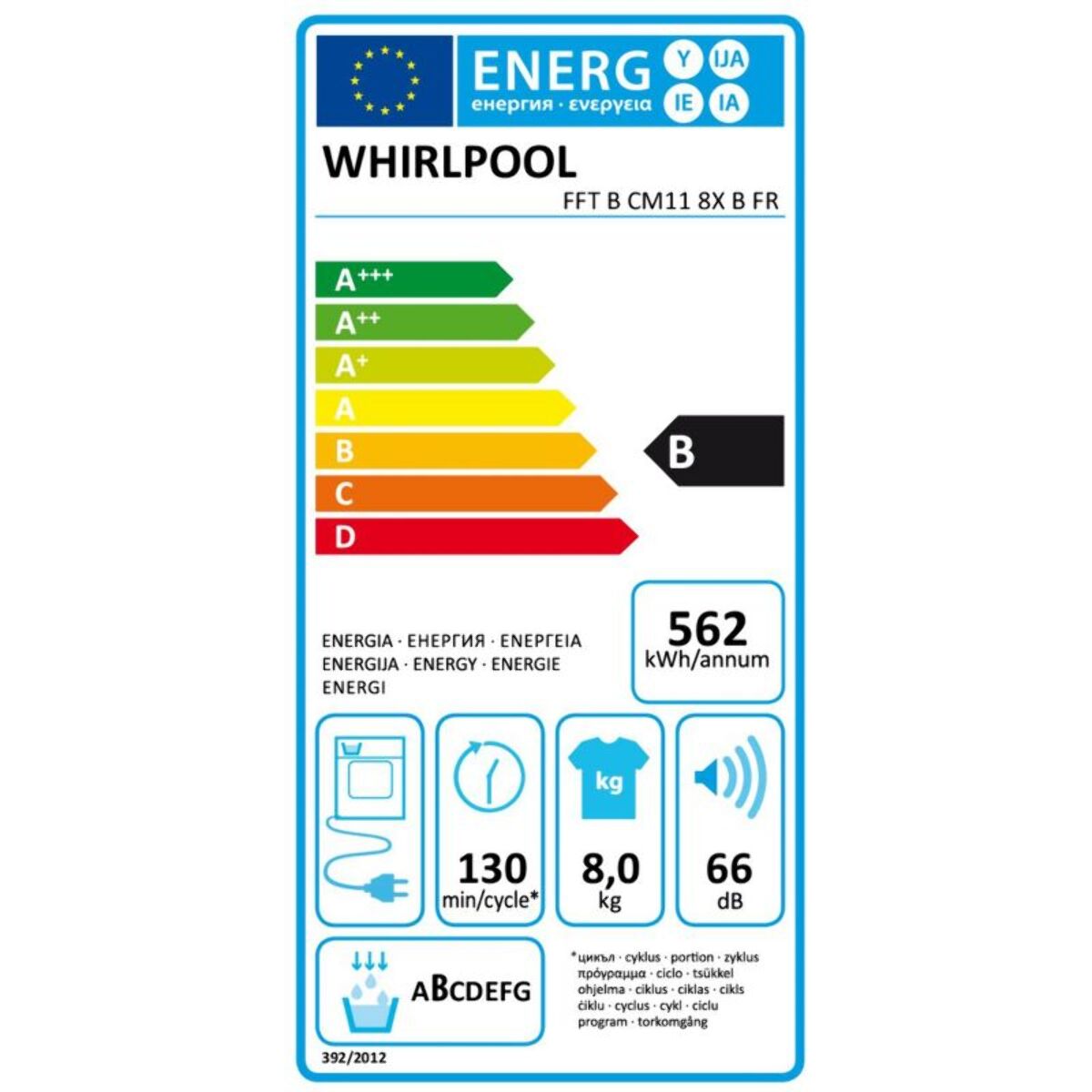 Sèche linge à condensation WHIRLPOOL FFTBCM118XBFR