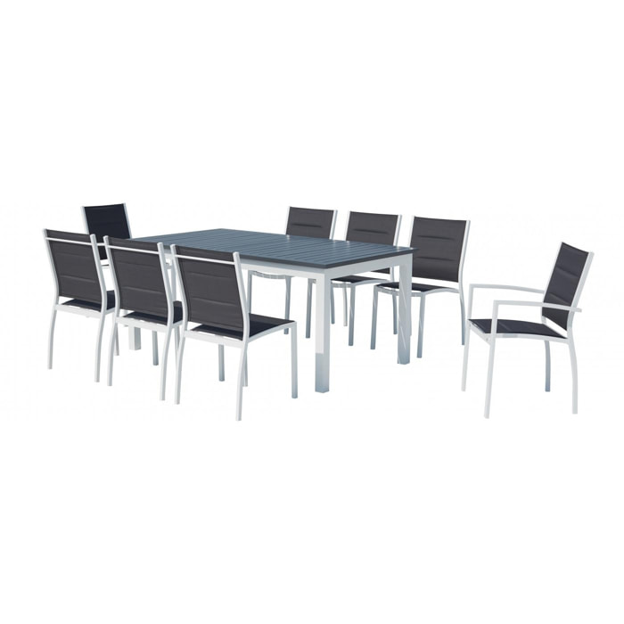Table de jardin extensible et 8 chaises alu/textilène blanc BERENIS