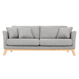 Canapé scandinave déhoussable 3 places en tissu gris clair et bois clair OSLO