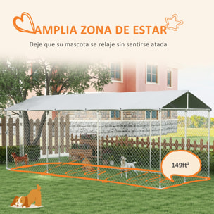 Perrera Jaula de Exterior para Perros Parque para Perros con 1 Puerta Marco de Acero Toldo Impermeable y Anti-UV 600x230x230 cm Plata