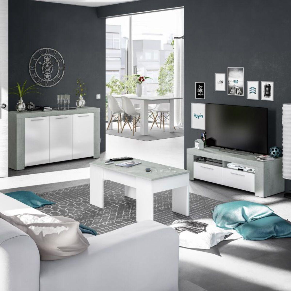 Mueble TV Ambit Blanco Artik (Blanco Mate) - Gris Cemento