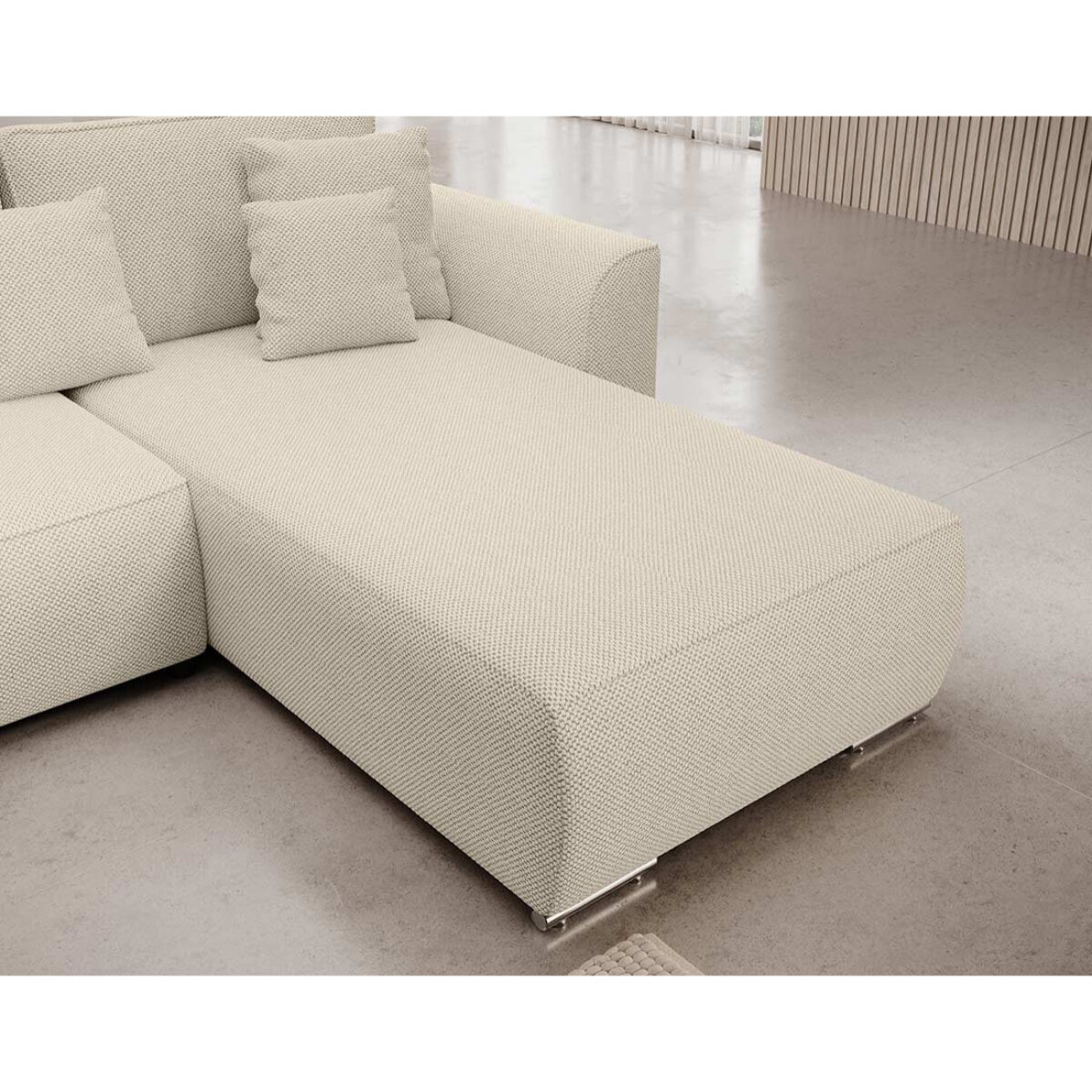Gabriel - Canapé panoramique en U 7 places convertible avec coffre en tissu texturé - Beige