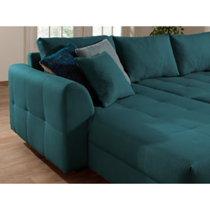 Rune - canapé panoramique - avec pouf d'appoint - 7 places - style scandinave - droit - Bleu canard