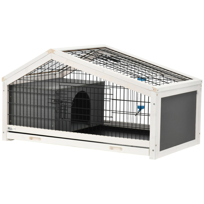 Clapier cage à lapin - niche, plateau déjection, porte et toit ouvrant verrouillables, abreuvoir - acier noir sapin gris blanc