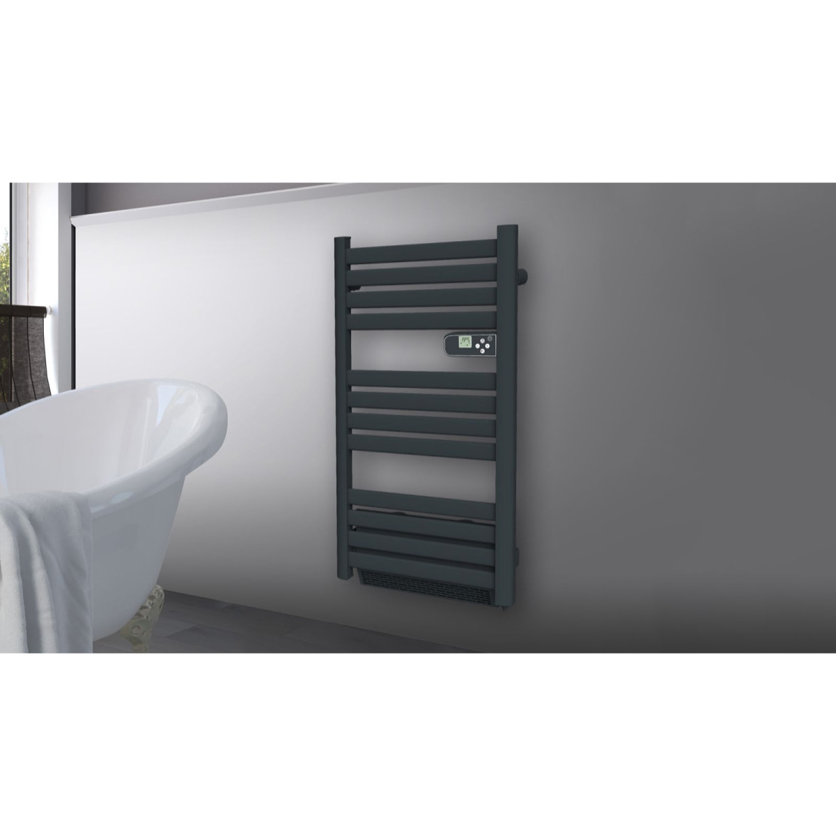 Radiateur seche-serviette anthracite lames plates 500w soufflerie 1000w