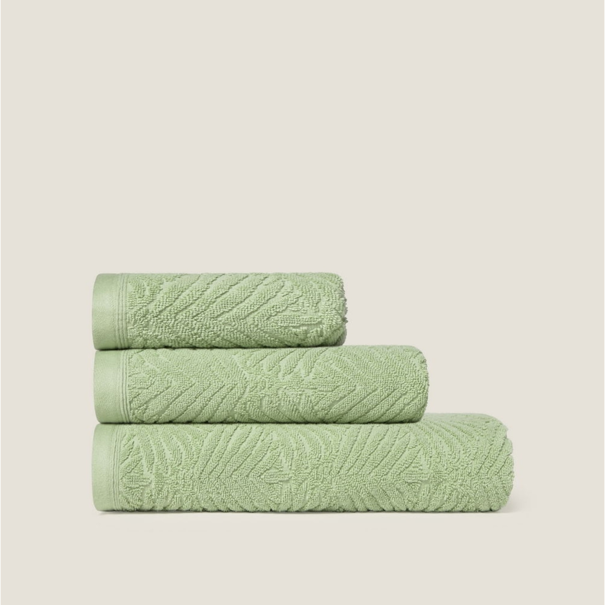 Toalla de baño de rizo jacquard hojas Palmir color verde 100% Algodón