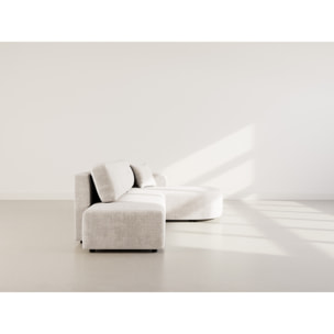 Miro - Canapé d'angle droit 4 places convertible avec coffre en velours texturé - Beige