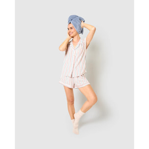 Pigiama corto a camicia in viscosa a righe rosa serene