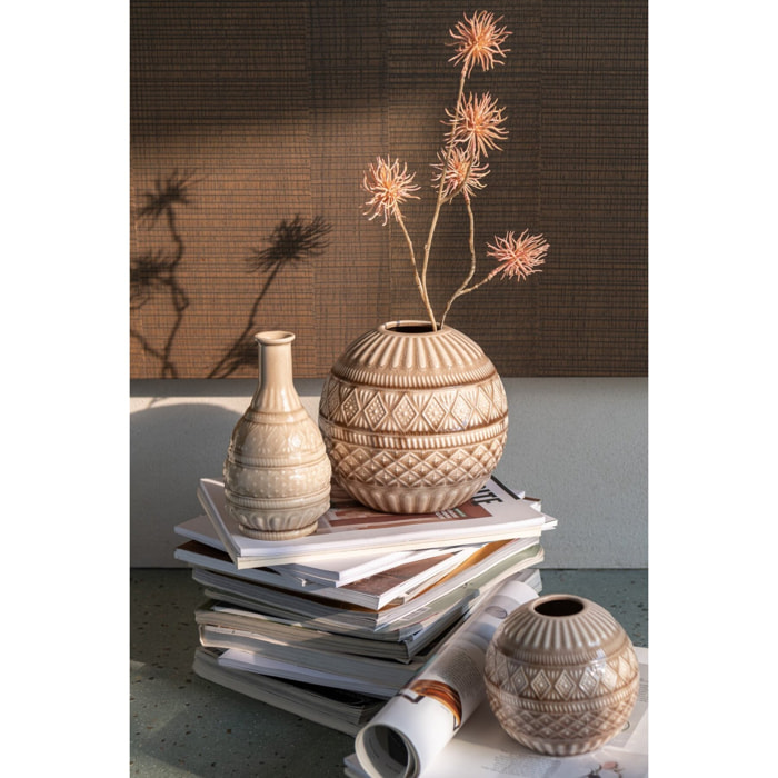 J-Line Vase Boule Ethnique Porcelaine Beige Small