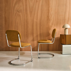 Lot de 2 chaises cantilever arrondie métal. bouclette texturée moutarde et pieds chromés - L 47 x P 54.5 x H 81cm - Maloa