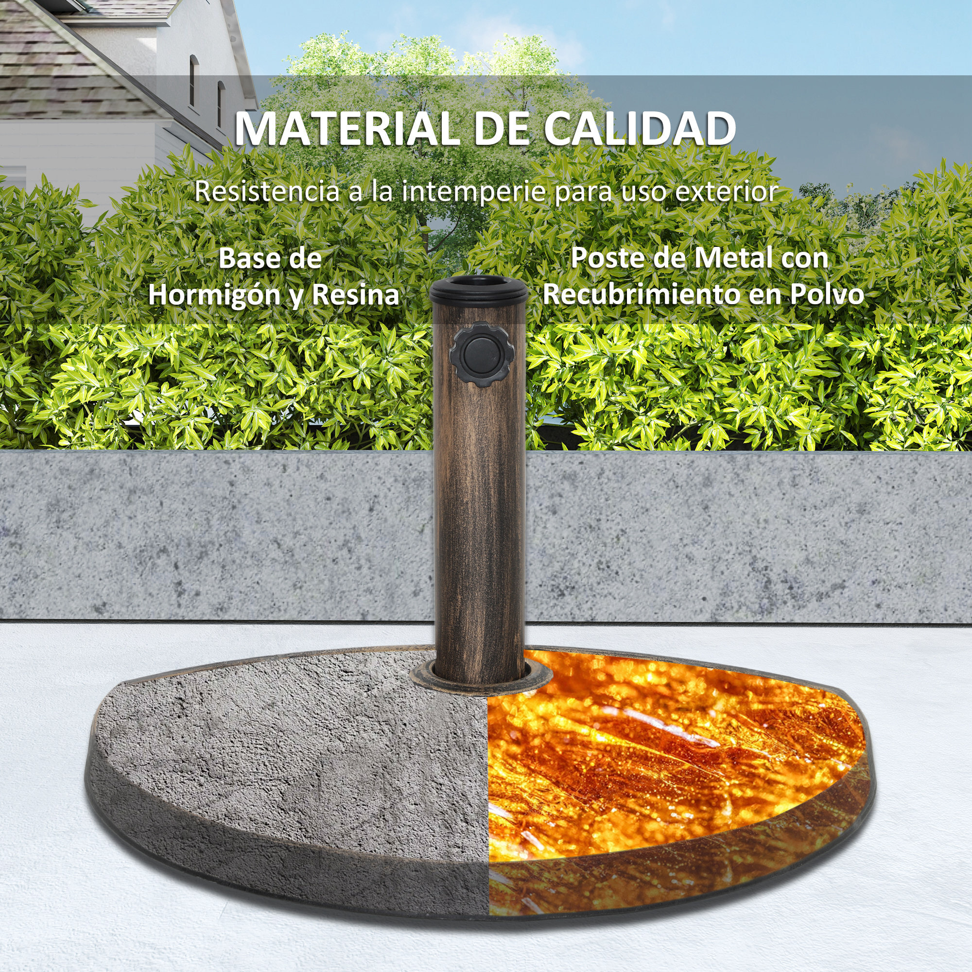 Base para Sombrilla Semicircular Soporte para Parasol Pie para Sombrilla con Relleno de Cemento Peso 9,5 kg para Jardín Terraza Bronce