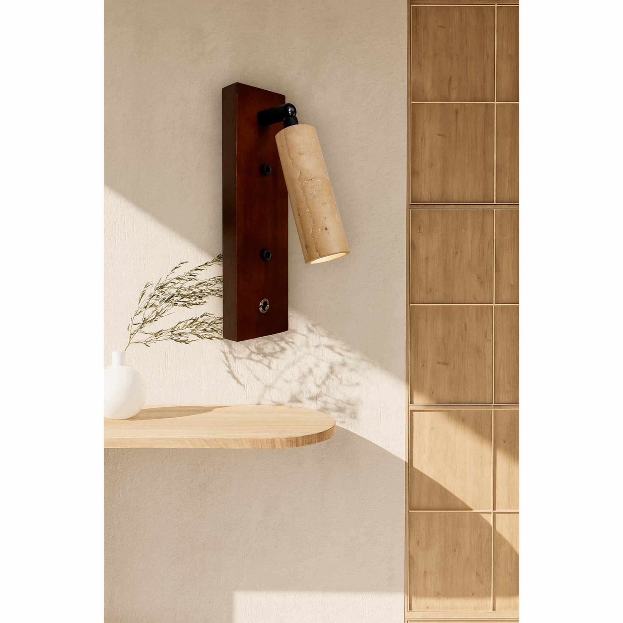 Applique murale orientable en travertin et bois effet noyer TIVOLI