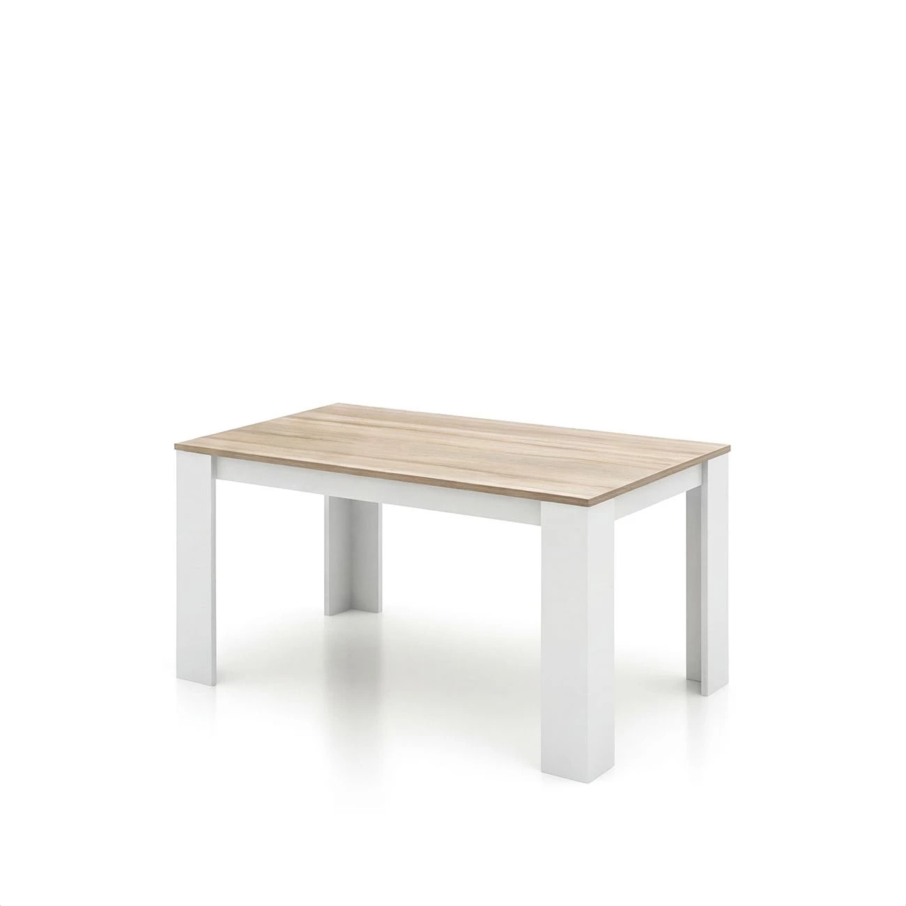 Mesa de comedor Naya en blanco artik y roble canadian 140X80 cm Blanco Artik (Blanco Mate) - Roble Canadian