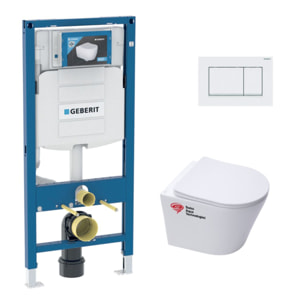 Pack WC Bati-support Geberit + WC Swiss Aqua Technologies sans bride + Abattant softclose + Plaque (Geb SAT Infinitio-K)