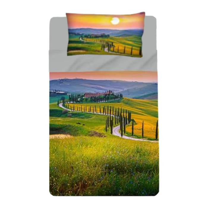 INTRECCI Set Lenzuola Una Piazza e Mezza in Cotone, Stampa Alta Qualità, Lenzuolo Sotto + Lenzuolo Sopra + 1 Federa, Comfort, per Pelli Sensibili, non Stringe in Lavatrice. Fantasia: Tuscany