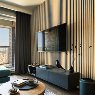 Rouleau revêtement adhésif vinyle au mètre - Sticker mural panneau de bois - NOIR MODERNE