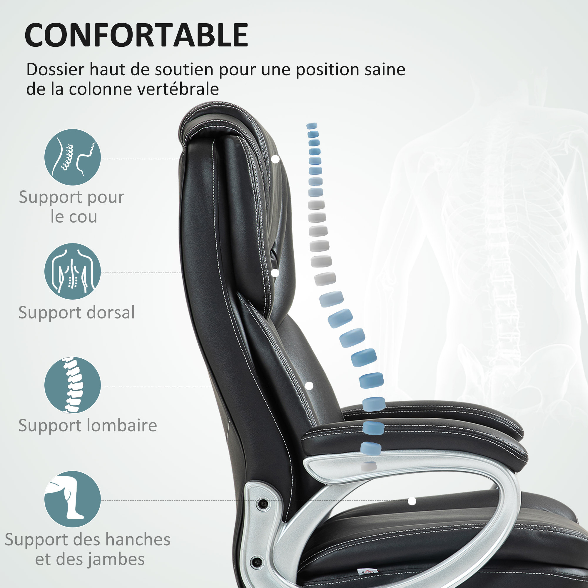 Chaise de bureau direction réglable grand confort - fonction bascule verrouillable - synthétique noir