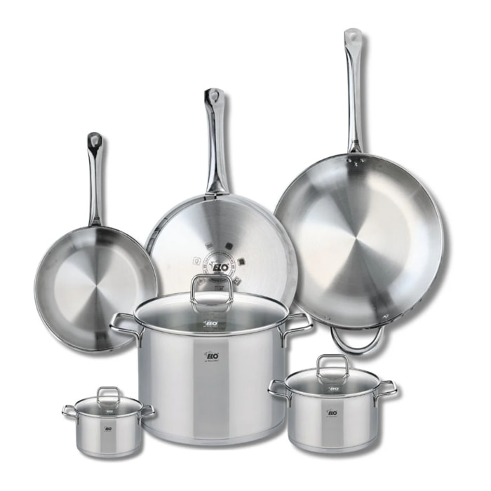 Ensemble de 3 Poêles de cuisson 24, 28 et 32 cm et 3 faitouts 12, 16 et 26 cm Elo Profi Citrin