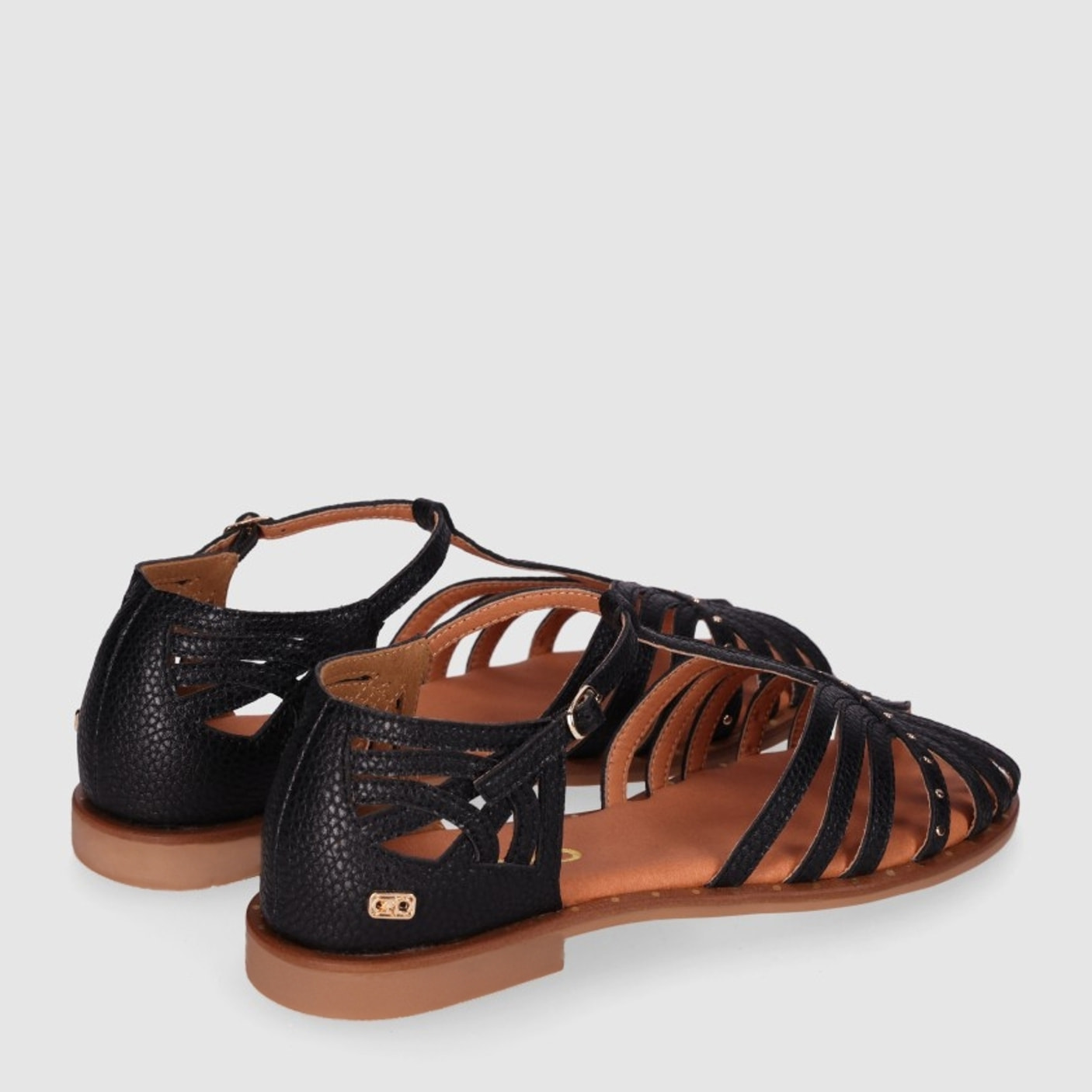 Sandalias de Piel - Negro - Tacón: 1 cm