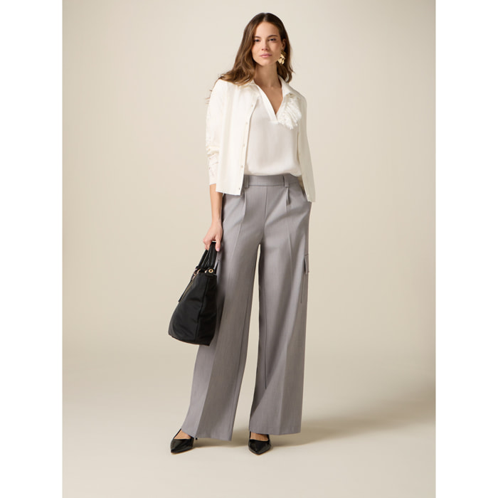 Oltre - Pantalones cargo palazzo - Gris