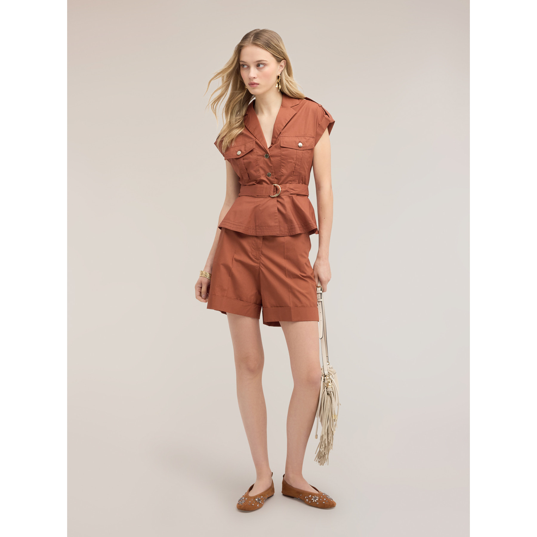 Motivi - Camicia in popeline con tasche - Marrone