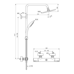 OKYRIS colonne de douche thermostatique avec douchette 3 jets, chrome (D0495AA)