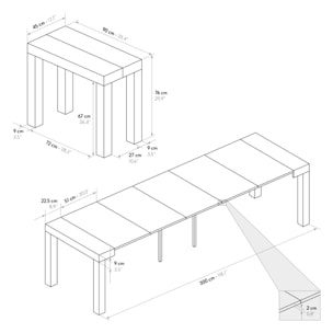 Consolle allungabile VIAREGGIO effetto rovere 90×45 cm – 90×300