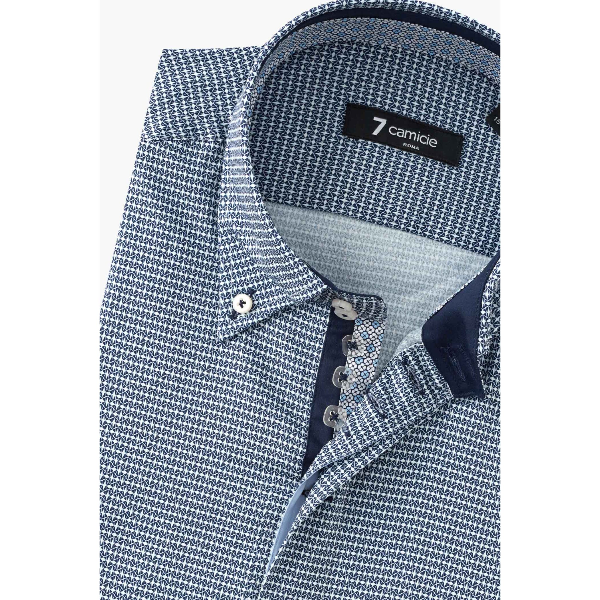 Camicia Uomo 2 Bottoni Button Down Slim Armaturato Stampato Blu\Bianco