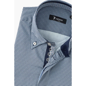 Camicia Uomo 2 Bottoni Button Down Slim Armaturato Stampato Blu\Bianco