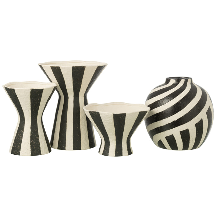 J-Line Vase Ligné - grès - blanc cassé/noir