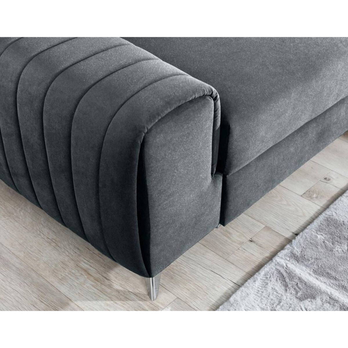 Talisay - canapé d'angle droit - 5 places - convertible avec coffre - en velours - Gris