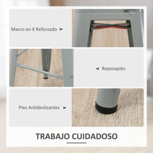 Juego de 4 Taburetes de Bar con Respaldo Alto Silla de Comedor de Acero con Reposapiés para Comedor Carga 120 kg 44x53x116 cm Gris Plata