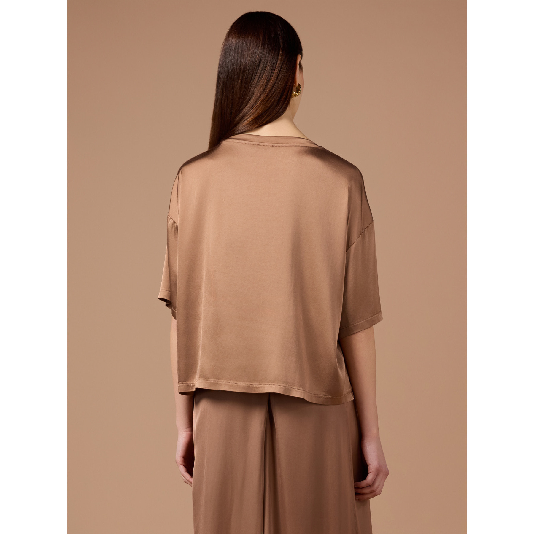 Oltre - Blusa de satén con bolsillo - Marrón