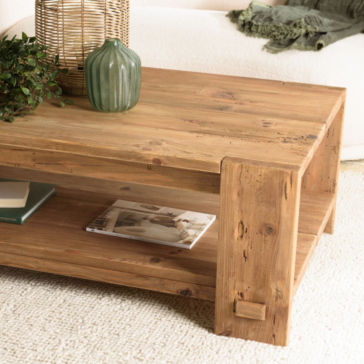SANDY - Table basse rectangulaire 132x71cm bois Pin recyclé