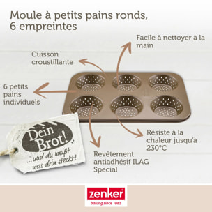 Moule à petits pains individuels ronds 6 empreintes 33 x 22 cm Zenker Mojave Gold