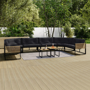 Salon de jardin d'angle Ozéa 12 places noir et cordage